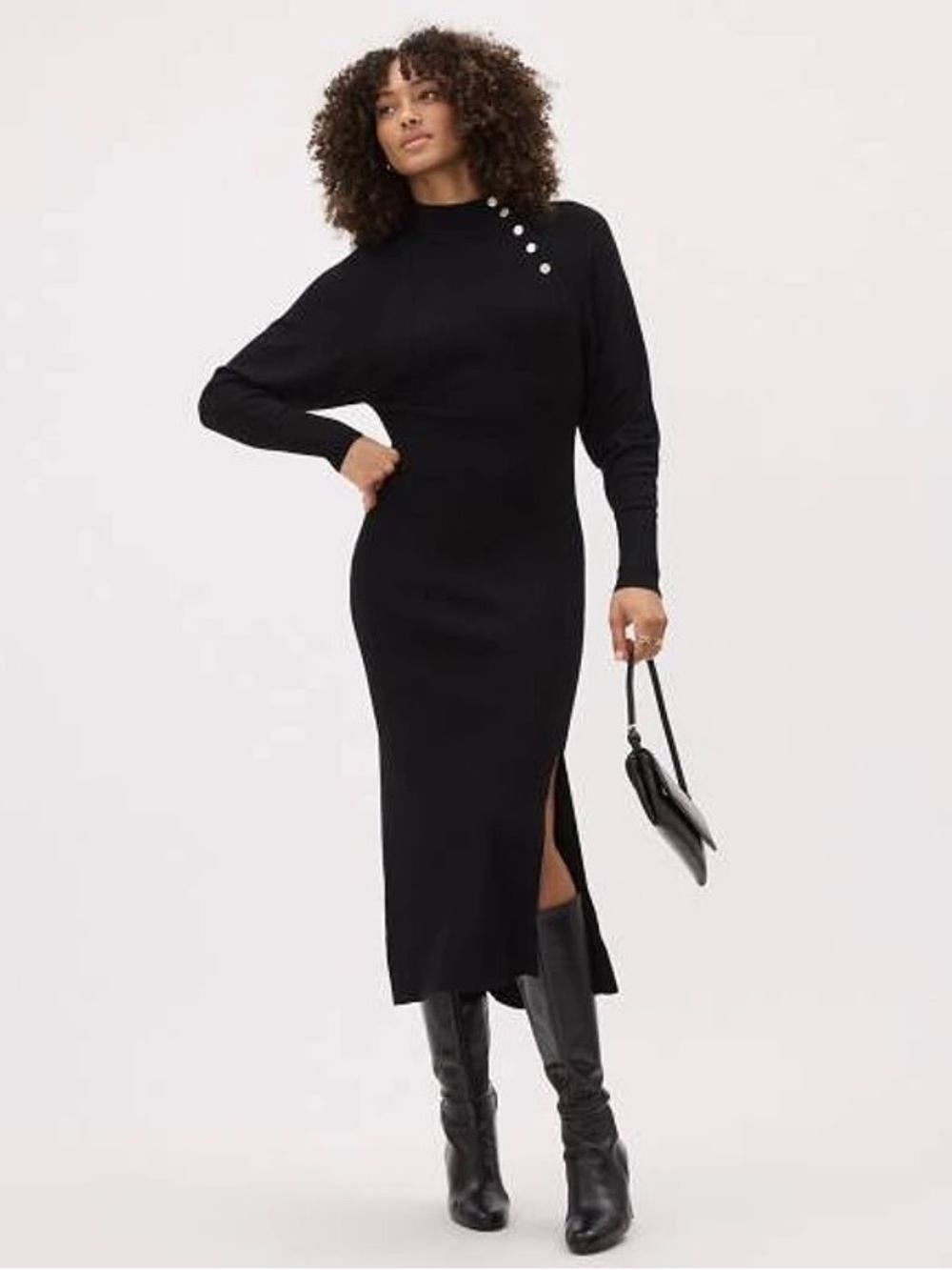 RW&CO. Black Button-Accent Midi Sweater Dress